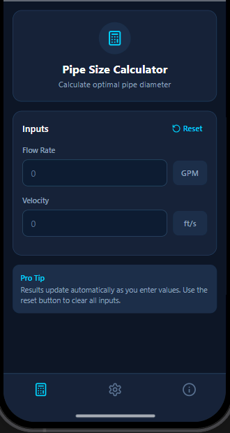 Pipe Size Calculator screenshot