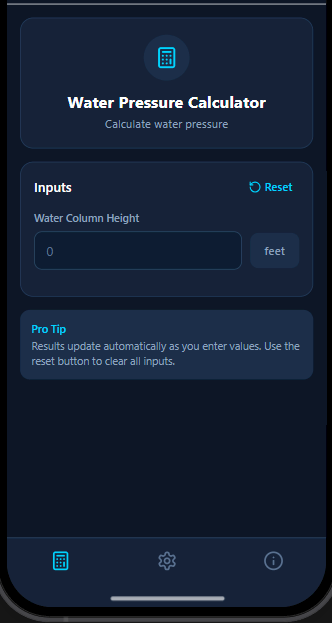Water Pressure Calculator screenshot